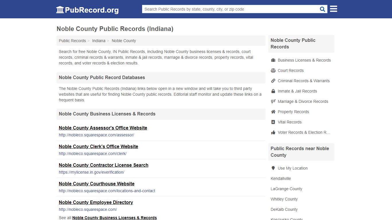 Free Noble County Public Records (Indiana Public Records)